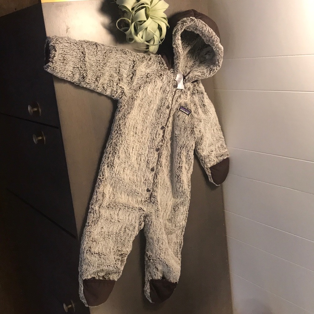 Patagonia unisex insulated hooded onsie.
